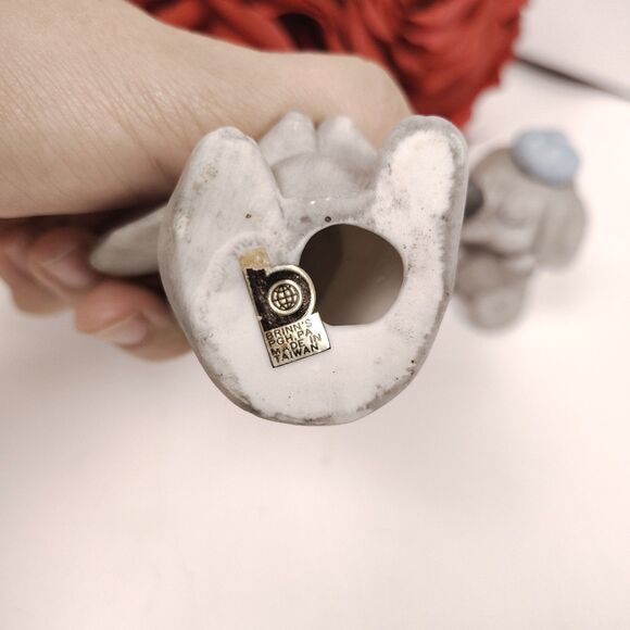 Vtg Pair Of Elephant Figurines Playful Nursery Mouse On Trunk Decor Taiwan Made - Picture 6 of 11